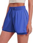 PINSPARK Womens High Waisted Running Athletic Shorts with Liner 5"/4"/3" Workout Sports Shorts Lightweight Quick Dry Shorts Royal Blue M