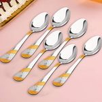 Parage 6 Pieces Stainless Steel 24k Golden Spoons Set, 16 cm Premium Spoons for Home & Kitchen, Luxury Dining Tableware Gift for House Warming, 24 Karat Gold Plated Cutlery, Imperial Design