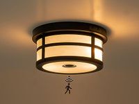 OUPAVOCS Motion Sensor Outdoor Ceiling Light, Flush Mount Front Porch Light with Adjustable Sensor 2-Light Black Outdoor Light Fixture Ceiling Mount with Frosted Glass for Patio, House