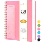 NIRMIRO Notebook Notepad A5, 300 Pages Wirebound Spiral Notebooks for Writing, Hardback Thick Note Book with 100GSM Lined Paper, No Bleed, PVC Waterproof Cover, 14.5 x 20.7cm, Pink