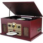 Sylvania SRCD838 5-in-1 Nostalgic Turntable with CD, Cassette, Radio, Aux-In, Brown