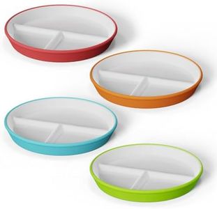 Kids Porcelain Plates with Anti-Slip Silicone Sleeves | Microwave & Dishwasher Safe | Premium Divided Toddler Plates for Hassle-Free Eating | Perfect for Toddlers & Kids of All Ages - Set of 4 Plates