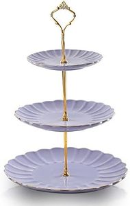 Sweejar 3 Tier Ceramic Cake Stand Wedding, Dessert Cupcake Stand for Tea Party Serving Platter (Purple)