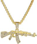 HEYu jewelry Fashion Hip-Hop Gold Necklace ICED AK-47 Rifle Shape Army Style Gun Pendent Necklace For Men Women