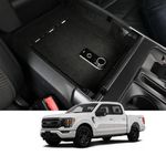 Center Console Gun Safe Vault - WASAI Premium In-vehicle Console Lock Box Compatible with 2021-2024 Ford F-150, 2021-2024 Ford F-150 Lightning, Fingerprint Lock with Key.