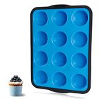 Aichoof Non-Stick Silicone Muffin Pan With Reinforced Stainless Steel Frame Inside,12 Cup Regular Muffin Baking Mold, 12 Cup Muffin Tin, BPA Free,Dishwasher Safe, Blue