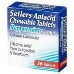 Setlers Antacid Chewable Tablets, Peppermint Flavour, 36 pack, Contains Calcium Carbonate, Effective Relief From Indigestion & Heartburn, Tackles Acid Reflux