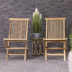 Charles Bentley Teak Wooden, Pair of Folding Timber Chairs, Foldable, Garden Seats, Outdoor Furniture, Easy To Fold, Lightweight, Classic Design, Sustainable Materials, Compact (89x46x40cm)