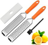 Cheese Grater Lemon Zester Set of 2, ISZW Zester Grater with Handle, Stainless Steel Grater Citrus Zester Tool for Ginger Garlic Nutmeg Coconut Chocolate Parmesan, Cheese Grater with Protective Cover