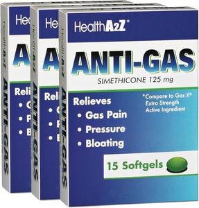 HealthA2Z® Gas Relief Simethicone | 125mg | Relieves from Stomach Discomfort and Gas | Anti Flatulence | Relieves Gas Fast and Bloating (15 Counts (Pack of 3))