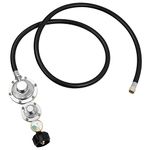 5ft 2 Stage Propane Regulator with Hose and Gauge, QCC1 Low Pressure Two Stage Propane Regulator for Fire Pit, Turkey Fryer, Propane/LP Gas Grill, Heater, RV, Gas Stove/Range, 3/8" Female Flare Nut