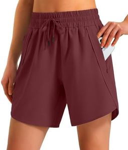 Ksmien Women's 5"/ 7" Athletic Running Shorts Quick Dry Lightweight Workout Gym Shorts with Zipper Pockets UPF 50+ Wine Red XS