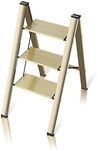 flygeneral 3 Step Ladder, Gold Aluminum Folding Ladder Stool, Wider Upgraded Non-Slip Treads, Portable Lightweight Ladder for Home and Kitchen, Holds up to 330 Lbs.