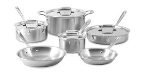 All-Clad BD005710-R D5 Brushed 18/10 Stainless Steel 5-Ply Bonded Dishwasher Safe Pots and Pans Cookware Set, Induction Compatible 10-Piece Cookware