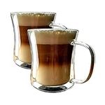 MAMMOTH Glass 2x350ml Double Walled Heat Resistant Mugs Cups for Coffee Latte Cappuccino Macchiato Flat White Tea Beer Chilled Drinks Icecream