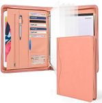 Deziliao 3-Ring Padfolio Portfolio Binder Organizer, Document Organizer Folio, 10.4 Inch PU Leather Business Portfolio with Zipper, Business Planner Notebook Organizer for Women/Men（Pink）