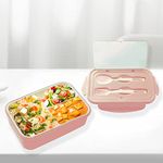 HOME GENIE Leak Proof Compartment Lunch Box Reusable Microwave Freezer Safe Food Containers with Spoon and Fork for Adults and Kids PP Food Grade Plastic (3 Compartment, Pink)