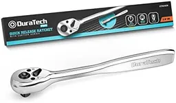 DURATECH 3/8-Inch Drive Ratchet, 90-Tooth Ratchet Wrench, Quick-release, Reversible Switch, Contour Handle Designed for Better Grip, Alloy Steel