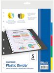 BAZIC Products Binder Dividers w/ 5 Insertable Color Tabs, 11 Hole Punch Plastic Index Divider with Tab for 3 Ring Binders (5/Pack), 24-Packs
