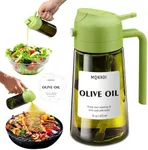 mqnxoi Oil Sprayer for Cooking, 2 in 1 Olive Oil Dispenser Bottle for Kitchen, 16oz/470ml Premium Glass, Food-grade Oil Mister for Air Fryer, Salad, Frying, BBQ (Green + Dark Green Bottle)
