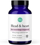 Ora Organic Vegan Omega 3 Supplement - 500mg DHA for Brain, Eye, and Heart Health - Made from Sustainable Algae - 60 Capsules