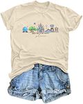 Womens World Traveler Shirt Magic Kingdom Graphic Tshirt Matching Trip T-Shirt Girl Vacation Hodilay Short Sleeve Top, Apricot, M