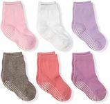 LA Active Boys and Girls Kids Non-Slip Grip Crew Socks for Newborn baby, Infants & Toddlers 4-7 Years - 6 Pairs - Girls