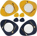 Olrla Dual-Sided PU Leather Placemat and Coaster Sets of 4, Waterproof Heat-Resistant Wipeable Dining Table Mats for Home Kitchen Restaurant Indoor Outdoor(Blue/Yellow)