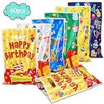 Hoxfly 60PCS Birthday Party Favor Bags for Kids, Colorful Gift Bags for Parties, Small Plastic Party Bags, Candy Bags Treat Goodie Bags for kids, Sweet Bags Birthday Party Gift Bags for Girls Boys