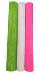 3A Featuretail Tricolor 8ft Length/20in Width Crepe Paper Roll/Wrinkled Paper for Flower Making, Bouquet Wrapping and Craft (Green-White-Pink, 3 Roll - 1 Color Each)