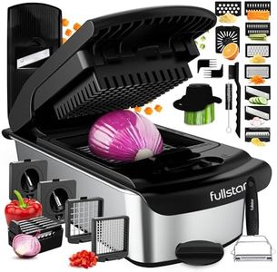 Fullstar (PRO Original Series) Vegetable Chopper, Mandoline Slicer & Spiraliser - 14 Stainless Steel Blades & Container - Julienne Cutter & Grater - Dishwasher Safe, BPA-Free (PRO 14-in-1, Black)