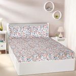 Amazon Brand - Solimo Floral Fantasy 144 TC 100% Cotton King Size Bedsheet with 2 Pillow Covers, White