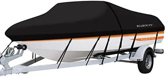 Boat Cover, MAROUTE 300D Waterproof Trailerable Marine Grade Polyster Canvas Fits V-Hull, Tri-Hull Fishing Boat, Runabout, SKi Boat, Bass Boat, up to (Length 17ft-19ft Beam Width Up to 96")