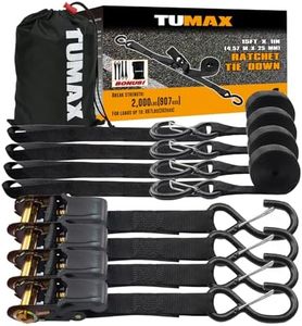 TUMAX Ratchet Tie Down Straps – 4PK 1in x 15ft Heavy Duty Ratcheting Strap 2000lbs Break Strength, Cargo Strap Tie Down Set with Padded Handles & Coated Safety Clip for Motorcycle, Truck, Black