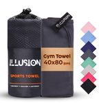 illusion Microfibre Towel for Active Sports 40x80cm - Lightweight Quick Dry Towel - Gym Towel Ideal for Dancing, Yoga, Running, Cycling (Dark Grey)