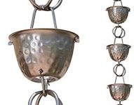 Monarch Rain Chains 50584 Aluminum Hammered Cup, 8-1/2 Feet Length Replacement Downspout for Gutters, Rain Chain 8.5 Ft, Pewter