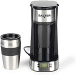 Salter Digital Coffee Maker – One Cup Filter Coffee Machine, Washable & Reusable Filter, Includes 420ml Stainless Steel Travel Mug, 3-4 Minutes Brewing, Suitable For Ground Coffee / Pads, Timer, 750W
