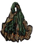 FAIRYGATE Silk Leopard Print Scarf Women Large Long Vintage Satin Scarfs Wrap Shawl Green Animal Print Soft Ladies Scarves 98008