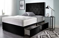 Bed Centre Ziggy Black Plush Sprung Memory Foam Divan Bed Set With Mattress, 2 Drawers (Same Side) and Headboard (King (150cm X 200cm))