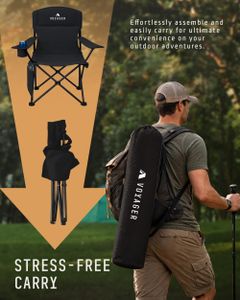 Voyager Folding Camping Chair 2-Pack – Lightweight, Black, Cup Holder