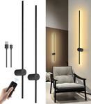 LED Wall Sconces Set of Two Battery Operated, USB Rechargeable Wall Lights Indoor, Dimmable Wall Lamp with Remote Control, 360° Rotation Wireless Lights for Living Room Bedroom Hallway, 39 inch Black