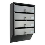 Rottner Depot 4 Letterbox System Silver Black Steel Plate Name Tag Holder Cylinder Lock 2 Keys Each for 4 Units Mounting Materials