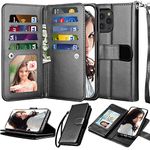 Njjex Compatible with iPhone 12 Pro Max Case/iPhone 12 Pro Max Wallet Case 6.7" (2020), [9 Card Slots] PU Leather Card Holder Folio Flip [Detachable] Kickstand Lanyard Magnetic Phone Cover [Black]