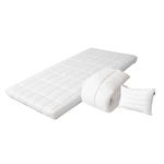 EMOOR Japanese 3-Piece Futon Set (Mattress, Comforter & Pillow) Blue-LINE Twin, Foldable Floor Sleeping Bed Shikibuton Tatami Mat