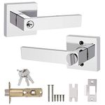 Probrico Door Handle with Lock and Key, Chrome Door Handle Set, External Door Handle Lock, Bedroom Door Lock, 1 Pack