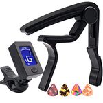 MUSTANG Capo,Guitar Capo Black with Guitar Tuner Clip-On Tuner for Acoustic Electric Ukulele Guitar