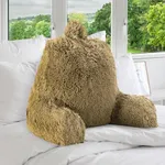 Cheer Collection Fluffy Reading Pillow Chair - Shaggy Hair Chair Pillow with Arms for Bed & Couch, Gold