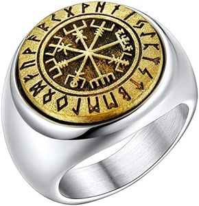 FaithHeart Anillo Plateado Rotativo de Vegvisir con Letras Runas Anillos Góticos Acero Inoxidable 316L para Hombres Talla 13 Anillos Vikingos Nórdicos de Protección para Reyes Cumpleaños