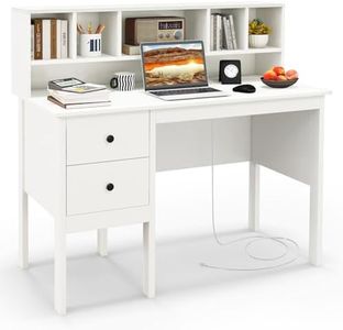 Giantex Writing Desk with USB Charging Ports & Power Outlets, 120cm Computer Desk with Drawers & 5-Cubby Hutch, Study Table Computer Work Station for Home Office