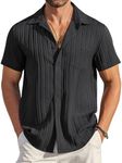 COOFANDY Men's Linen Shirts Short Sleeve Button Down Shirt for Men Fashion Summer Beach Shirt Black